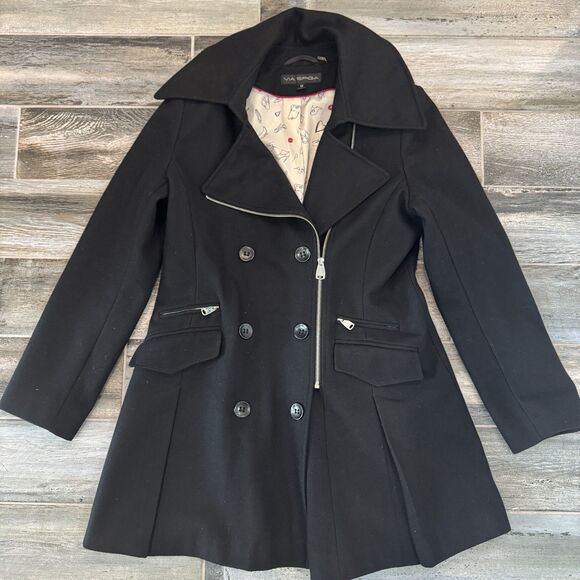 Via Spiga Asymmetrical Front Zipper Double Breasted Wool Blend Coat Size 12 EUC - Picture 4 of 10